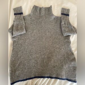 James Perse 💯% Cashmere Open Knit Mock Neck Sweater Grey / Blue Striped size M
